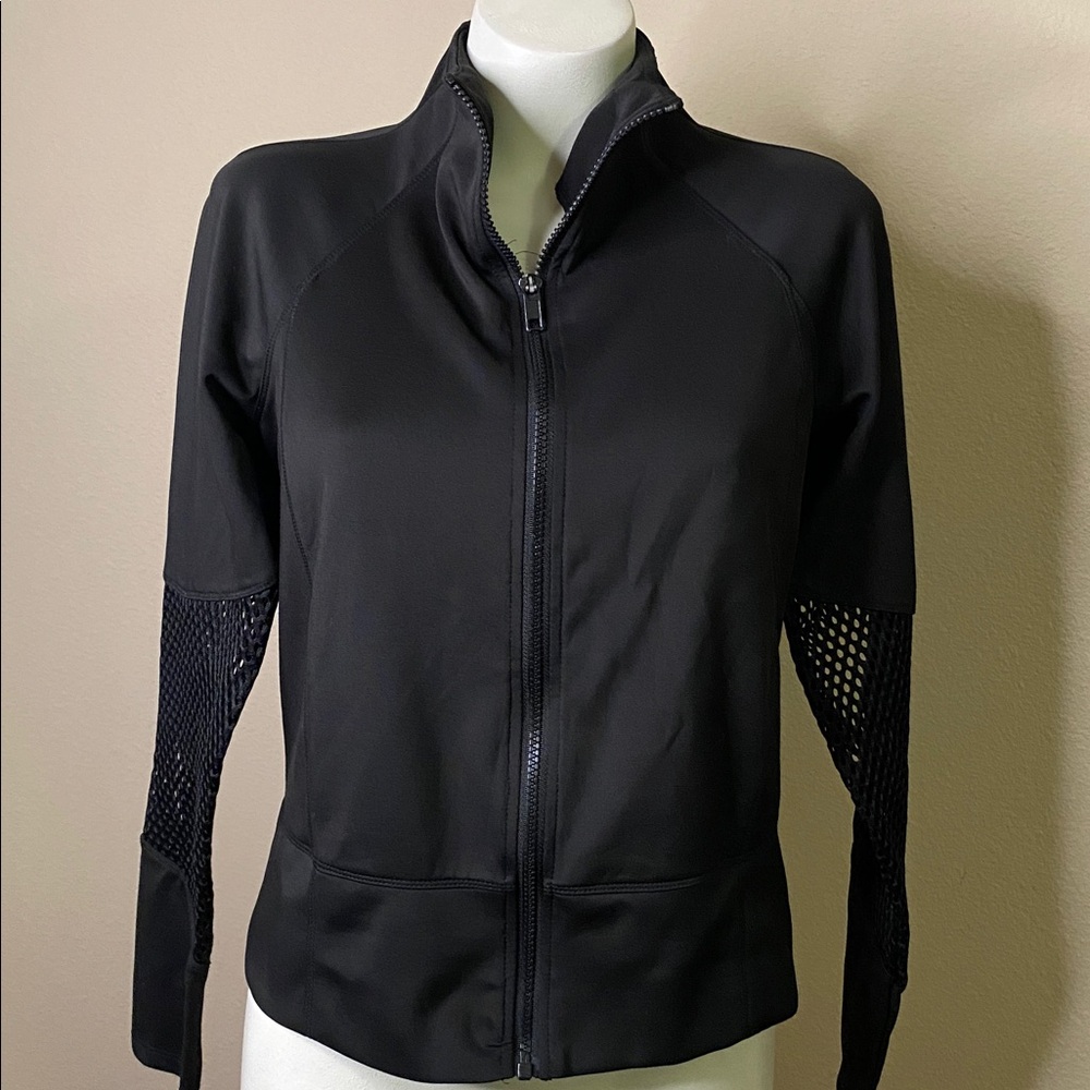 Layer8 Black zip front stretch mesh sleeves Active Jacket M🖤🖤